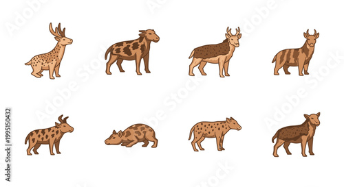 Illustrated prehistoric mammals collection on white background diverse animal art