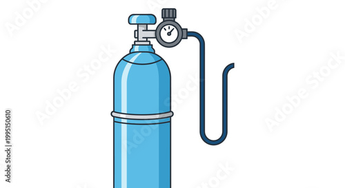Medical oxygen tank with pressure gauge and hose for healthcare concept