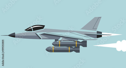 Modern jet fighter aircraft in flight with weapons vector illustration