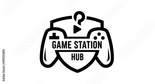 Monochrome game station hub logo design concept isolated on white