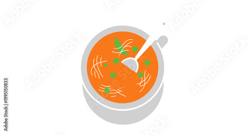 Orange soup in white bowl with spoon minimal flat vector illustration