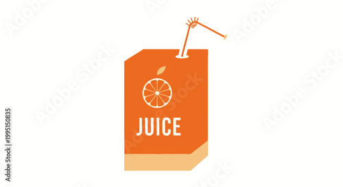 Orange juice box illustration with straw on white background