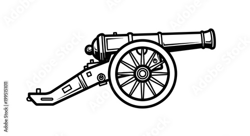 Vintage cannon illustration on white background for historical concepts