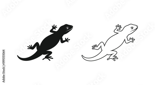 Cartoon Lizard Designs: Simple Black and White Illustrations Vector
