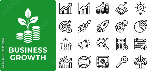 Collection of business growth icons and symbols for finance and investment