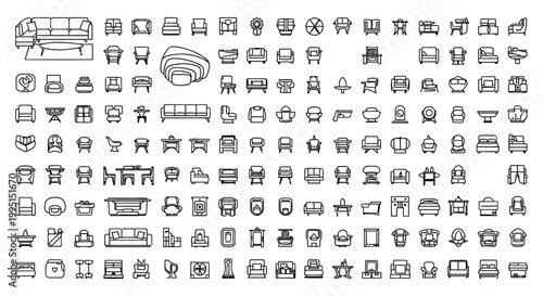 extensive collection of top view architectural furniture symbols and modern interior design line art vector icons for various room floor plans