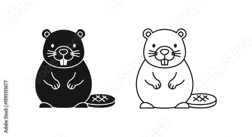Cute Beavers Cartoon Illustration Design Vector