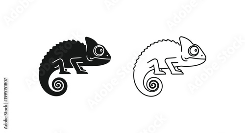 Chameleon Vector Icons Design Art Black White Vector