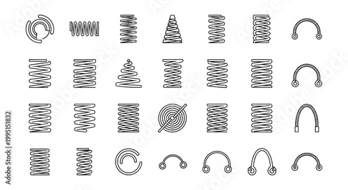 collection of spring and rope handle icons spring coils and carabiners