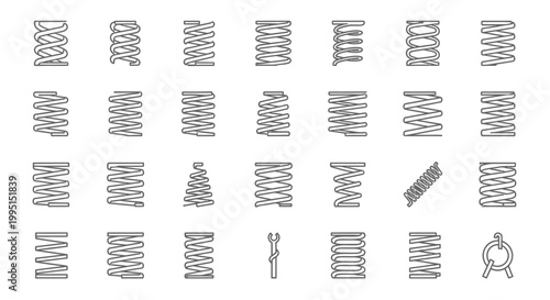 collection of various line art springs and coils ideal for industrial or mechanical concepts