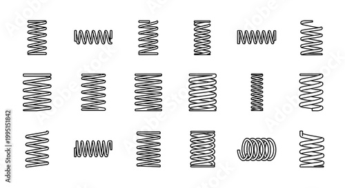 collection of various metal springs on a white background coil and compression springs