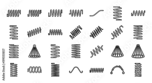 collection of various spring coil illustrations and icons line art