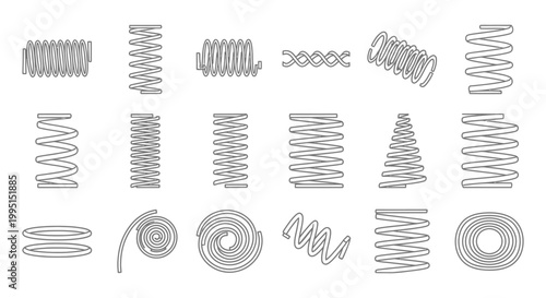 collection of various spring types and designs in a clean line art style