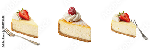 Fotografie Delicious Slice of Creamy Cheesecake with Raspberry and Whipped Cream, Gourmet Cafe Dessert for Food Menu and Bakery Branding Photography on White Background
