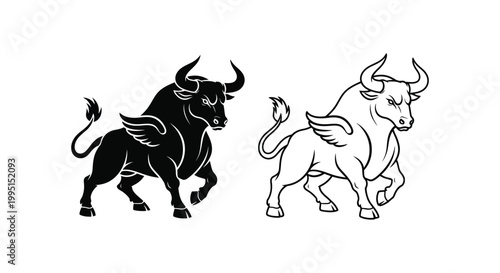 Bull Symbols: Yin Yang Bull Duality Powerful Emblem Vector