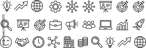 A collection of various business and communication icons in a vector format for stakeholder presentations