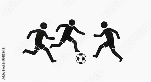 Three figures engaging in a football match