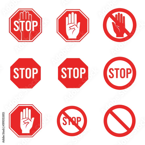 Red Stop Signs and Prohibition Symbols Collection