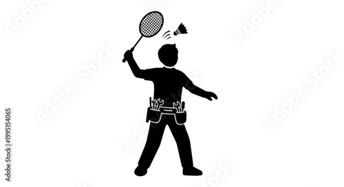 Man Playing Badminton with Racket and Shuttlecock.