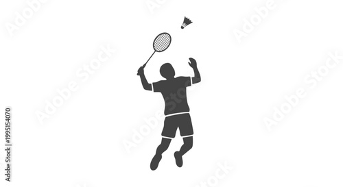 Man Playing Badminton with Racket and Shuttlecock.