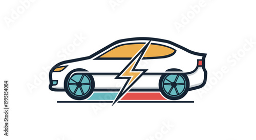 Electric Vehicle Concept Illustration with Modern Power Plug Icon