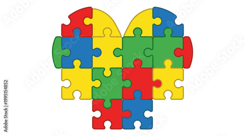 Heart made of colorful puzzle pieces, autism awareness symbol