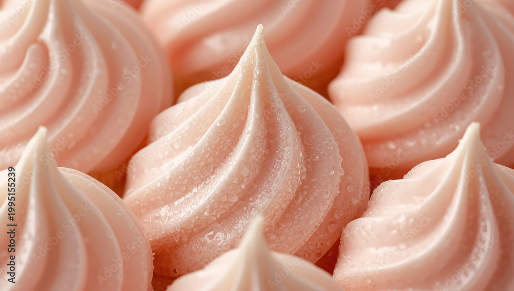 Fototapeta premium Soft pastel meringue dollop dessert pink meringue dessert confection closeup swirl frosting