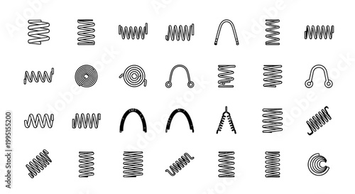 collection of different types of spring coil icons engineering and mechanical elements