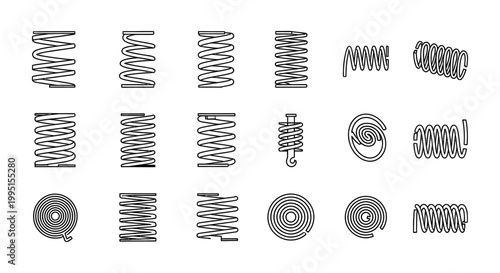 collection of different types of springs compression springs and spiral springs