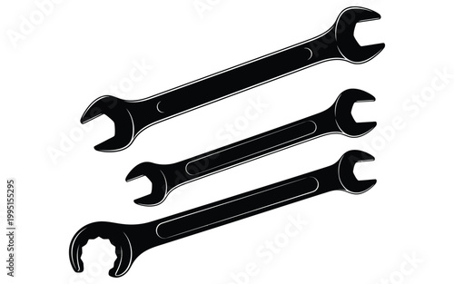 Black and white illustration of wrenches tools for mechanical repairs and fastening