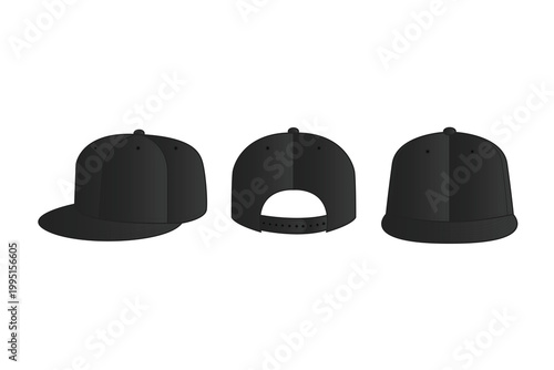 Black snapback hat vector mockup on white background