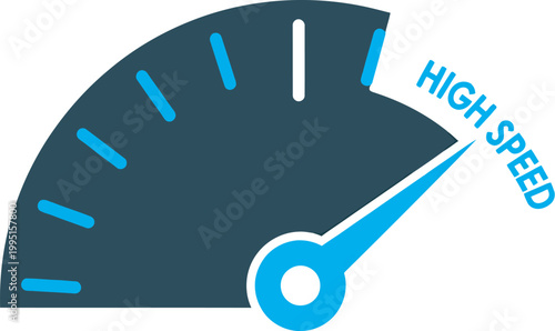 High Speed Speedometer Gauge Icon with Blue Needle and Performance Indicator for Automotive Racing and Velocity Concepts