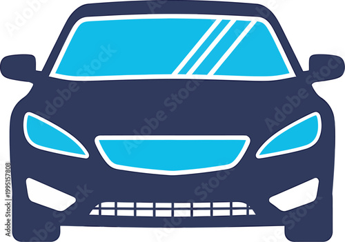 Front View Car Icon Illustration for Automotive Dealership Insurance and Modern Transportation Design