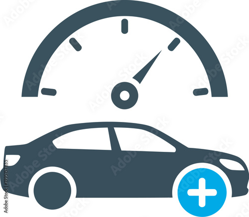 Minimalist Car Speedometer Icon with Plus Symbol, Automotive Performance Optimization and Speed Monitoring Graphic, Vehicle Diagnostic Service Concept Illustration