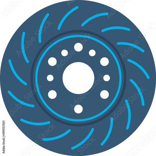Perforated Car Brake Disc Icon with Slotted Rotor Design, Automotive Braking System and Safety Component Illustration, Vehicle Performance Part Graphic