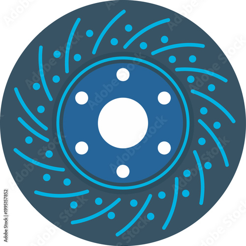 High Performance Drilled and Slotted Brake Rotor Icon, Automotive Disc Brake System and Cooling Technology Illustration, Professional Vehicle Part Graphic