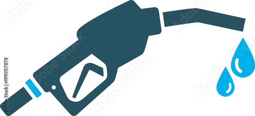 Dark Blue Fuel Nozzle Icon with Light Blue Accent and Dripping Drops for Gas Station App and Energy Concept Design