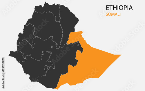 Fotografía Ethiopia png map with regions, Ethiopia region map, Ethiopia Somali