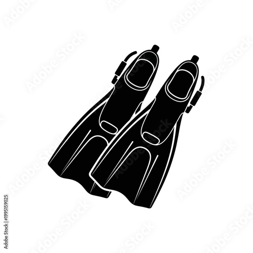 Pair of black swimming fins for diving or snorkeling, isolated on a white background