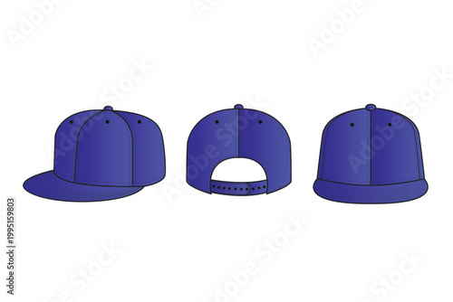 Blue snapback hat vector mockup on white background