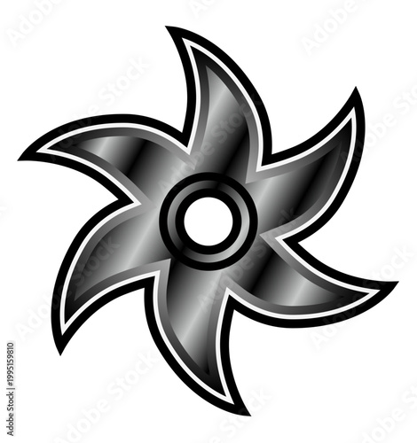 日本の歴史に出てくる忍者が使う武器の手裏剣を黒色の線とグラデーションを付けてデザインしたベクターのイラストのグラフィックの素材