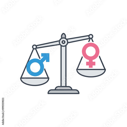 Gender equality concept icon on a scale representing balance and fairness between men and women