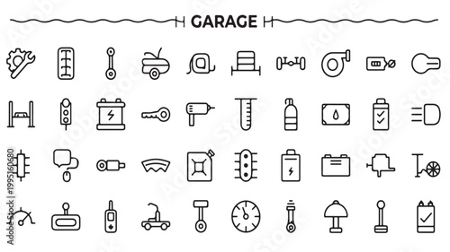 Automotive Repair Tools Icon Set for Garage Maintenance and Mechanic Workshop Concepts