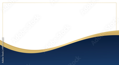 This elegant corporate background features a sophisticated navy blue wave and a thin gold border on a white field with plenty of room for text.