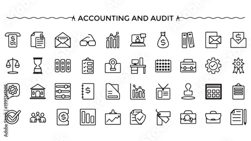 Accounting and Audit Icons for Financial Business Reporting and Banking Services