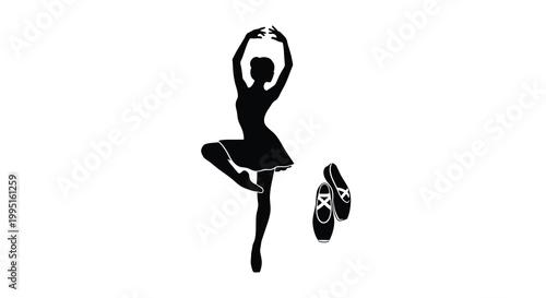 A graceful ballerina poses with ballet shoes a striking silhouette