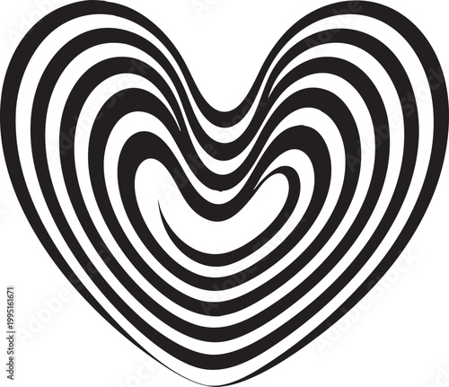Abstract Heart Magnetic Field Waveform Silhouette Isolated on White Background Vector