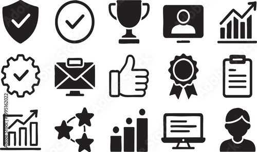 Black Success and Business Icon Set Vector Isolated on Transparent Background