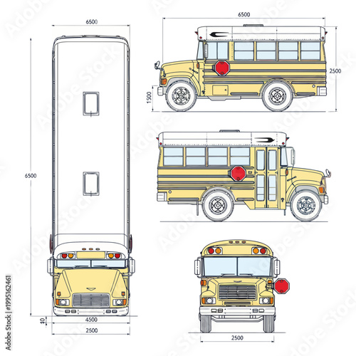 Yellow School Bus Blueprint and Technical Drawings