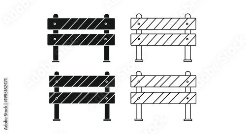 Valokuva Four barrier illustrations depict road construction a stark silhouette